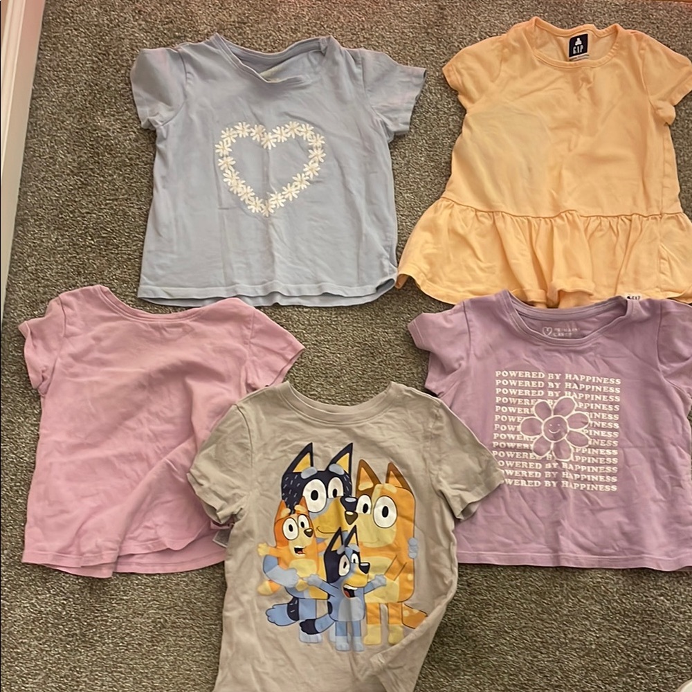 Kids Assorted Summer T-Shirts Bundle - Floral, Bluey, Heart, Etc.